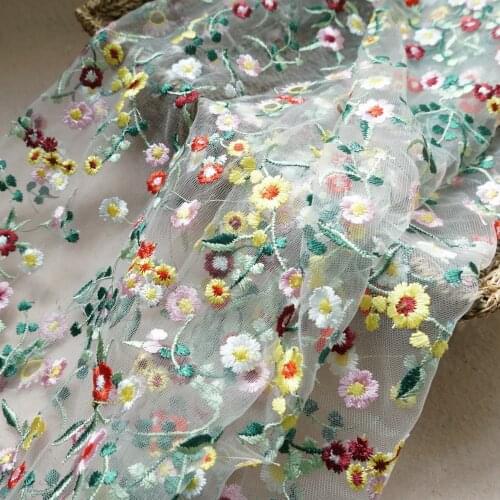 Soft Airy Colorful Flower Embroidery Mesh Fabric French Lace For DIY Sewing Flower Girl Dress Scarf Curtain fabric by 1 yard