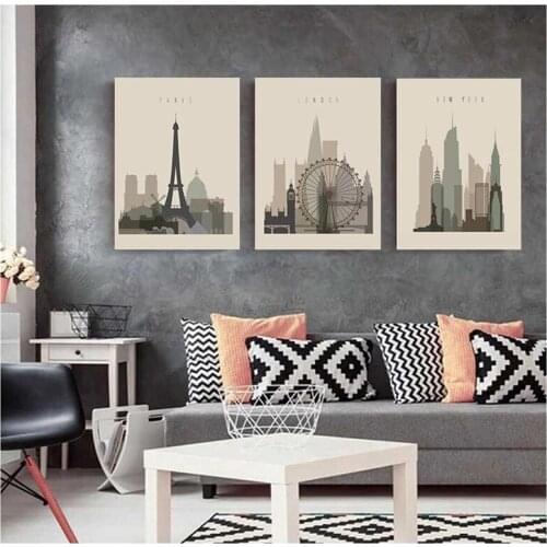Retro Paris London New York Landscape Canvas Painting Wall Art Nordic Posters and Prints Wall Pictures for Living Room Decor