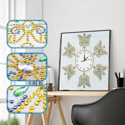2019 New Wall Clock Quartz 5D Special Shaped Diamond Butterfly Embroidery Decorative Clocks Cross Stitch Living Room 35*35cm