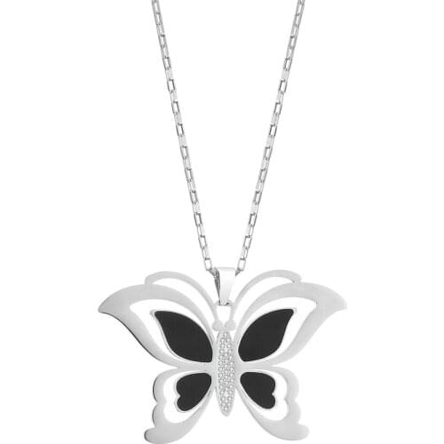 Hollow Black Butterfly Necklace & Pendant For Women Long Chain Stianless Steel Necklace Beautiful Butterfly Jewelry Gift 2020