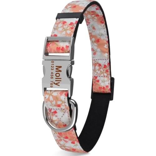 Personalized Dog Collar Durable Nylon Floral Custom Engraved Dogs ID Name XS-L