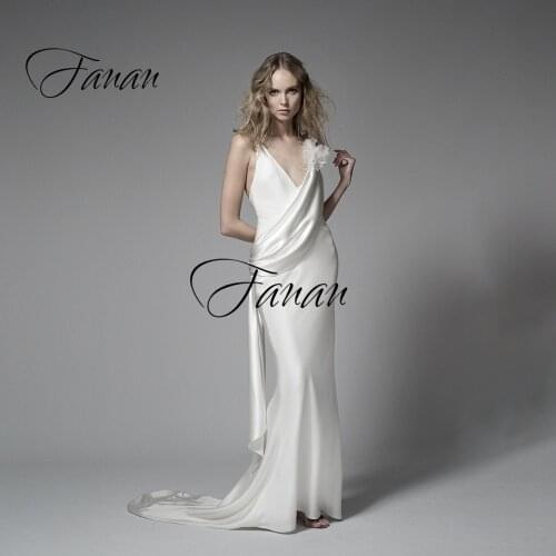 V-Neck Sleeve Backless Wedding Dress Hellenistic Mermaid Spaghetti Straps Bridal Gown robe de soirée de mariage Свадебное платье