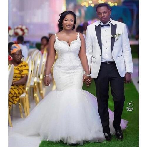 Straps Ivory Lace Mermaid Wedding Dresses Africa Elegant Bride Dress Lace Appliques Vintage Gorgeous Bridal Gowns Marriage