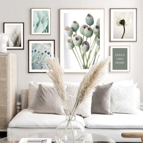 Bloom Flower Poppies Misty Palm Leaf Nordic Poster Natural Wall Art Print Canvas Painting Plant Decor Pictures for Living Room