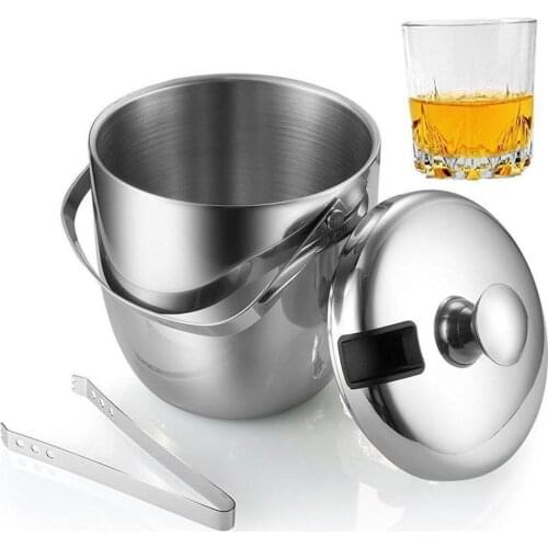 Practical Steel Ice Bucket With Tongs Liter Double Walled Insulated With Tongs And Lid Ice Container 2.8L
