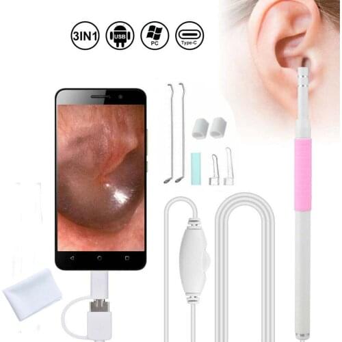 5.5mm Professional Otoscope Video 3 in 1 USB Ear Cleaning Endoscope Camera Kit 1.3MP Phone Nose Examination for Medical Students