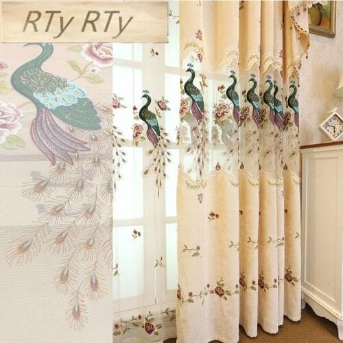 European Hollow Peacock Luxury Curtains For Living Room Embroidery Thick Window Drapes Balcony Bedroom Custom Size HP007D3