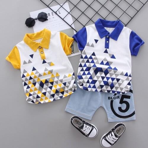 2021 Summer Shirts Childrens Clothing Sets School Short Sleeve Boys Polo Shirt + Pants 2Pcs Kids Boy Tops tees Cotton T-shirt