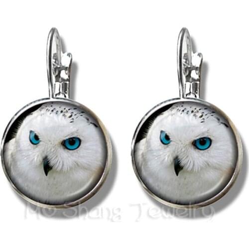 Owl Pattern Earrings Insect Art Picture Glass Cabochon Dome Silver Plated Stud Earrings For Women Girls Best Gift