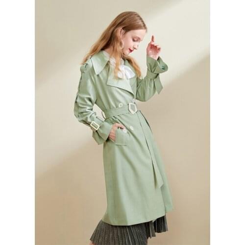 Blue Fall Womens Avocado Green Lapel Lace Personalized Plaid Windbreaker