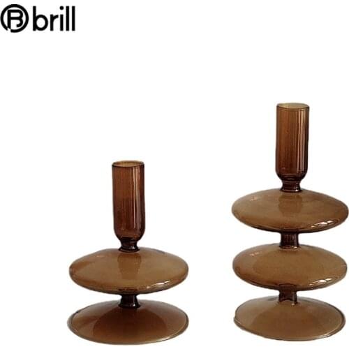 Nordic Ins Retro Brown Candlestick Glass Candle Holders Cafe Table Centerpiece Home Candelabros Decorativos De Velas Bougeoir