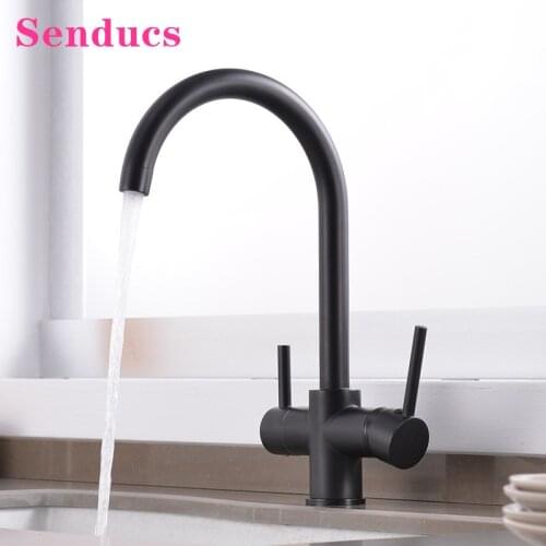 Filter Kitchen Faucets Senducs Matte Black Dual Handle Water Purifying Kitchen Mixer Tap Quality Brass Filter Kitchen Faucet
