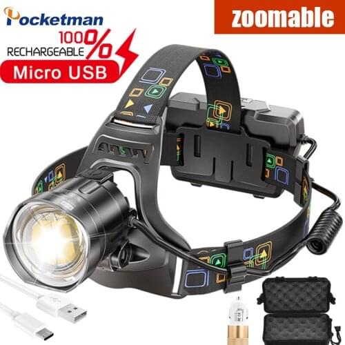 50000Lm Super Bright Led Headlamp 3modes Zoomable 90° adjustable Headlights Usb Rechargeable Head Torch Camping Fishing Lighting