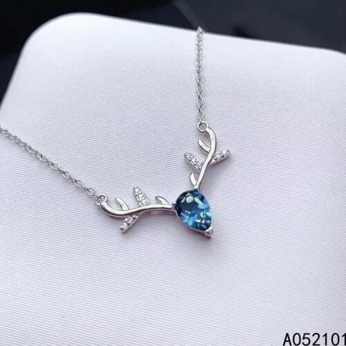 KJJEAXCMY fine Jewelry 925 Sterling Silver Natural blue topaz Girl trendy Pendant Necklace Support Test Chinese style with box