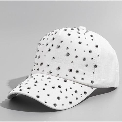 Womens Fashion Diamond Baseball Cap Solid Color Rhinestone Sun Cap Outdoor Snapback Hat Summer Travel Hundred Pink Dad Girl Bone