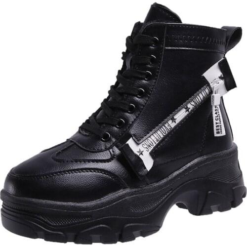 Autumn High Platform Boots 8CM High Heels Women Thick Sole Ankle Shoes Leather Wedge Sneakers Keep Warm Winter Plush Boots