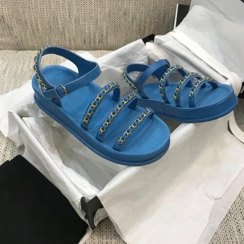 2021Newest Summer Shoes Woman Genuine Leather Front&Rear Strap Woman Sandals Open-Toes Platform Woman Sandals Many Chain Sandals