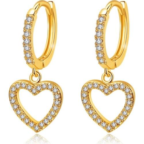 DEVYES Love electroplating earrings female micro-studded heart-shaped earrings