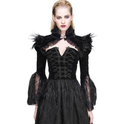 Steampunk Winter Coat Female Gothic Palace Wraps With Feathers Women Fashion Butterfly Sleeve Coats Black Overcoat Jacket CA005