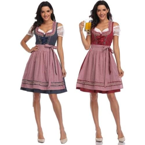 Adult Ladies Oktoberfest Dress Dirndl Costume Bavarian Beer Festival Maid Wench Outfit Fancy Party Dress Apron Blouse Gown
