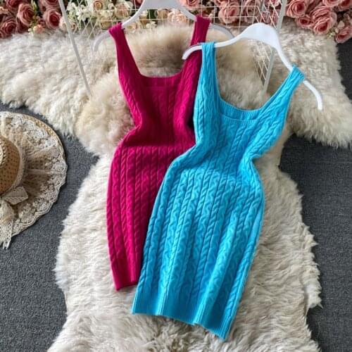 TVOVVIN Vestidos De Mujer Knitted Stretch Sexy Bodycon Solid Vintage Woman Dress 2021 High Waist Korean Summer Dresses RK7X