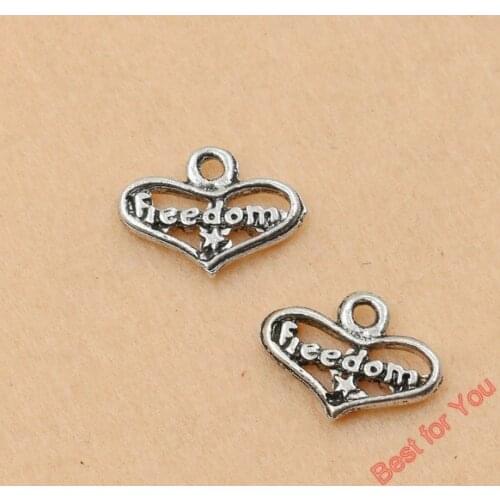 10pcs Tibetan Silver Tone Heart Freedom Charms Pendants Fashion Jewelry DIY 18x13mm