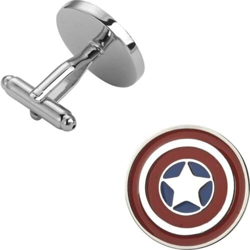 Fashion mens jewelry Boy Mens wedding shirts cufflinks captain america in red and silver color cuff links 3 pair pack sale