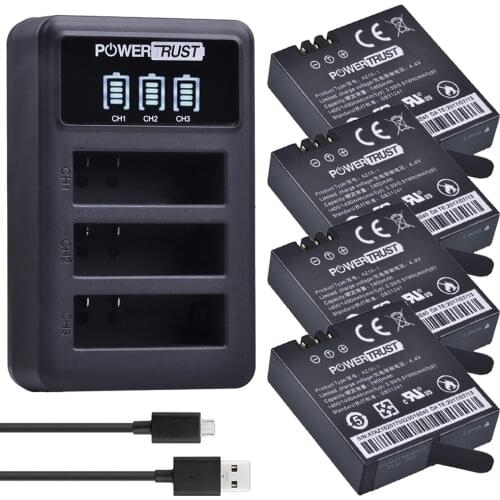 4Pcs AZ16 1400mAh 3.85V AZ16-1 Batteries for Xiaomi Yi 4K II + LED 3 Port USB Charger For XiaoYi 4K 2 Action Camera Battery