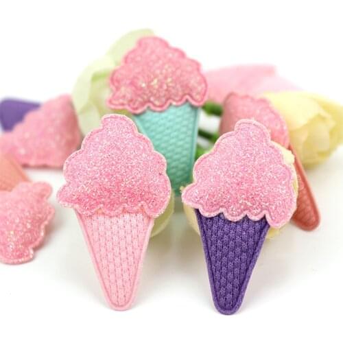 40Pcs 2.3*3.8cm Glitters Ice Cream Padded Appliques for Babys Hairpin Crafts Headwear Handmade Accessories Wholesale