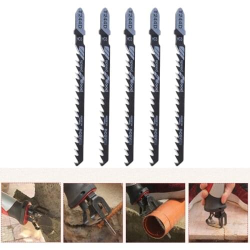 5 Pcs T244D HCS T-Shank Curved Jigsaw Blades Cutting Tool For Wood Fast Cutting