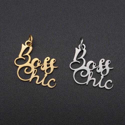 5pcs/lot Small Size Stainless Steel DIY Word Scrip Boss Chic Charms Wholesale Charm for Earrings Jewelry Charm Whole Sale