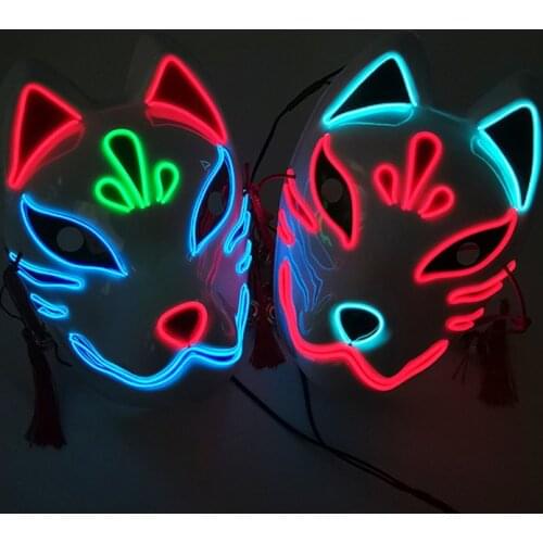 Anime Japanese Led Mask Fox Led Mask for Adult Carnival Party Masks Plastic Led Light Cosplay Masks Headwear Cosplay Masks 21X17