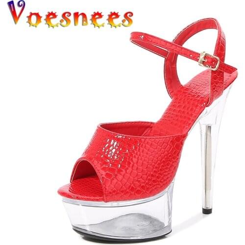 Voesnees Patent Leather Women Sandals Front & Rear Strap 2021 New High Heels Brand Shoes Women Platform Heels 15cm Wedding Shoes