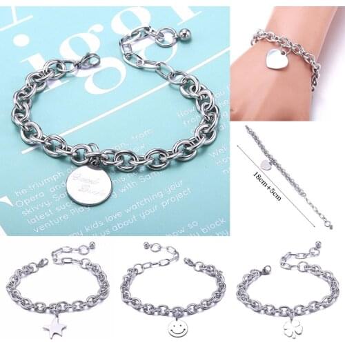 Fashion Silver Stainless Steel Charm Bracelet Jewelry Trendy Men Women Hand Chain Bangle Accessories Gift Friend Child Couple