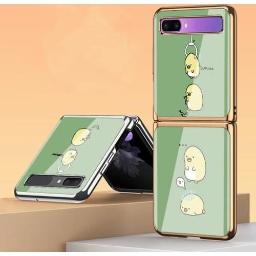 Z Flip Funda Case for Samsung Galaxy Z Flip F7000 Lovely Cartoon iamgeTempered Glass Shell Coque Phone Case Cover Z Flip 5G