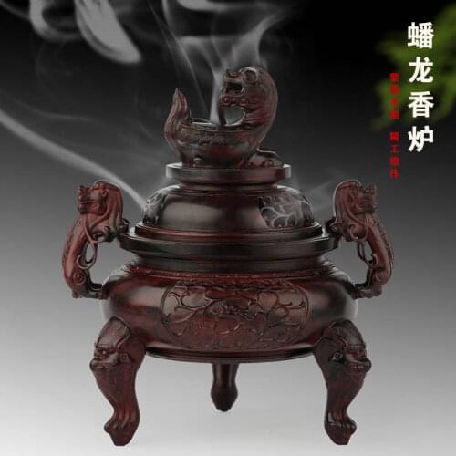 Home decoration Rosewood carving crafts antique rosewood sandalwood incense disc box three foot solid wood Ssangyong incensory
