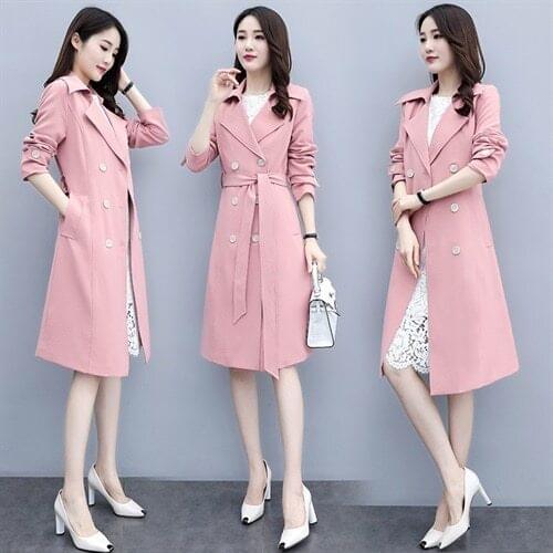 Spring Autumn Jacket Womens Windbreaker New Solid Double-breasted Long Windbreaker Slim Large size Women Jackets Coats Tops 270