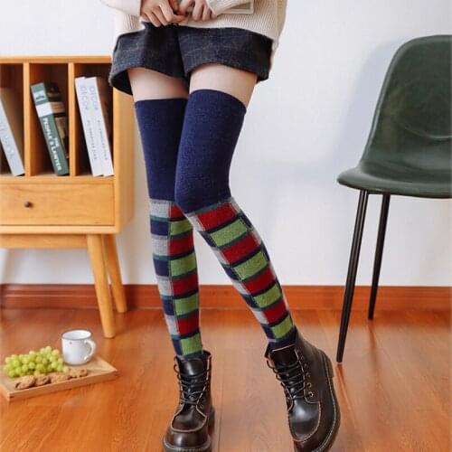 Punk PlaidCool Knitted Long Socks Women Outdoor Knee High Elastic Leg Warmers 2021 Lady Warm Slim Gothic Hip-hop Rock Sock Boot