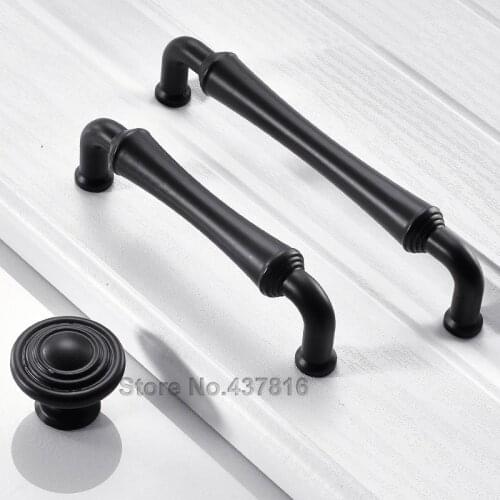 Euro-style Zinc Alloy Matte Black Door Handle Cabinet Drawer/Bathroom/Wardrobe Knob Door Hardware CX-LS58