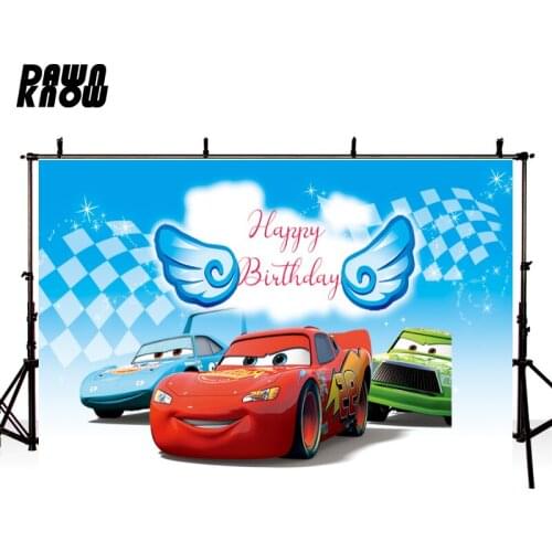 DAWNKNOW Cartoon Racing Red Car Photography Background Backdrop Baby Children Birthday Party Decorate Photo Studio Customize