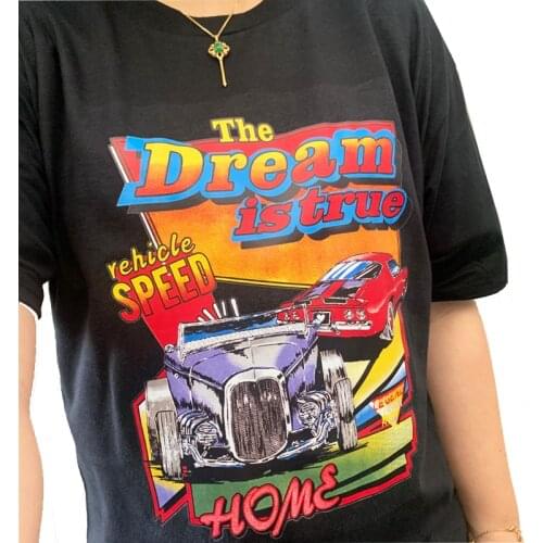 DreamCar T Shirt Casual Short Sleeve Black T-shirts Cute Tees Long Graphic Tops Womens Tees Tops Female Summer Tees