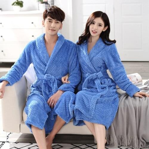 Women Men Winter Thick Warm Ankle Long Bathrobe Soft Flannel Fleece Waffle Kimono Bath Robe Femme Dressing Gown Bridesmaid Robes