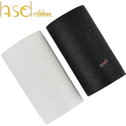 HSDRibbon 75MM 3 inch White and Black Solid Glitter Printed Grosgrain Ribbon