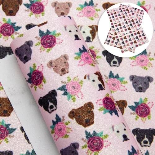 20*33cm Fine Glitter Puppy Pattern Animal Printed Faux Synthetic Leather Fabric For Bows Crafts DIY Handmade Material,1Yc17779