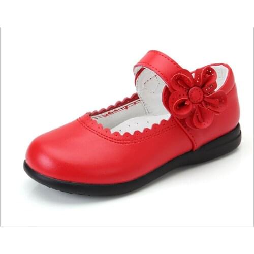 Soft PU Full Balck Leather Shoes for Girls Spring Autumn Kids Single Shoes Student Sun Flowers Princess Shoes Peas Flat Shoes