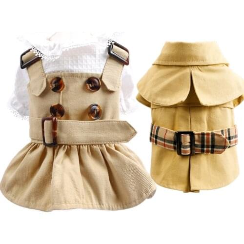 Khaiki Girl Boy Fashion Summer Spring Dog Clothes Trench Coat Dress Lover Pet Outfit Supplies Clothes For Cat Costumes Jacket