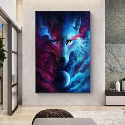 Cool Color Wolf HD Print Canvas Painting Animal Wall Art Posters and Prints for Living Room Corridor Home Decor Pictures Gift