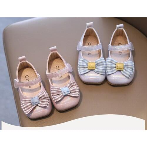 Girls Leather Shoes 2021 Korean New Childrens Baby Toddler Cute Butterfly-knot Princess Shoes Soft Shoes Flats Chic for Party
