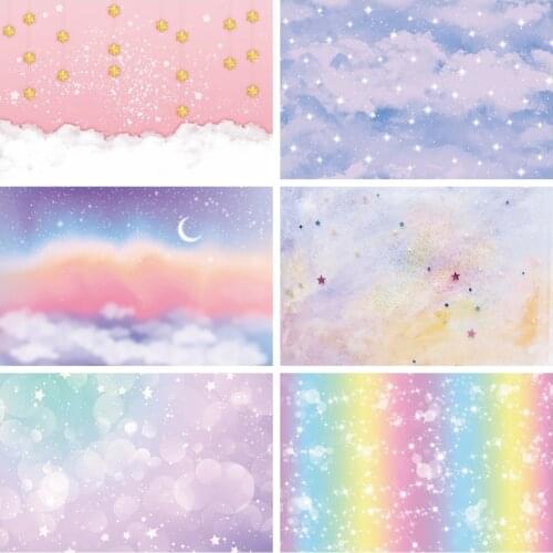 Laeacco Rainbow Colors Sky Clouds Gradient Baby Shower Photo Backdrops Photography Backgrounds Newborn Kids Photophone Photocall