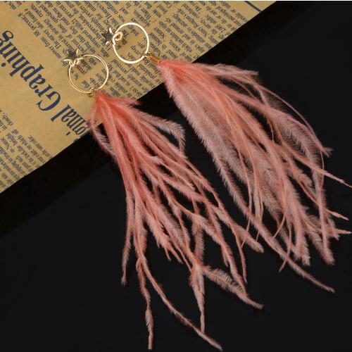 LFPU Vintage Long Feather Earrings Bohemain Pearl Drop Dangle Earrings For Women Girl Jewelry